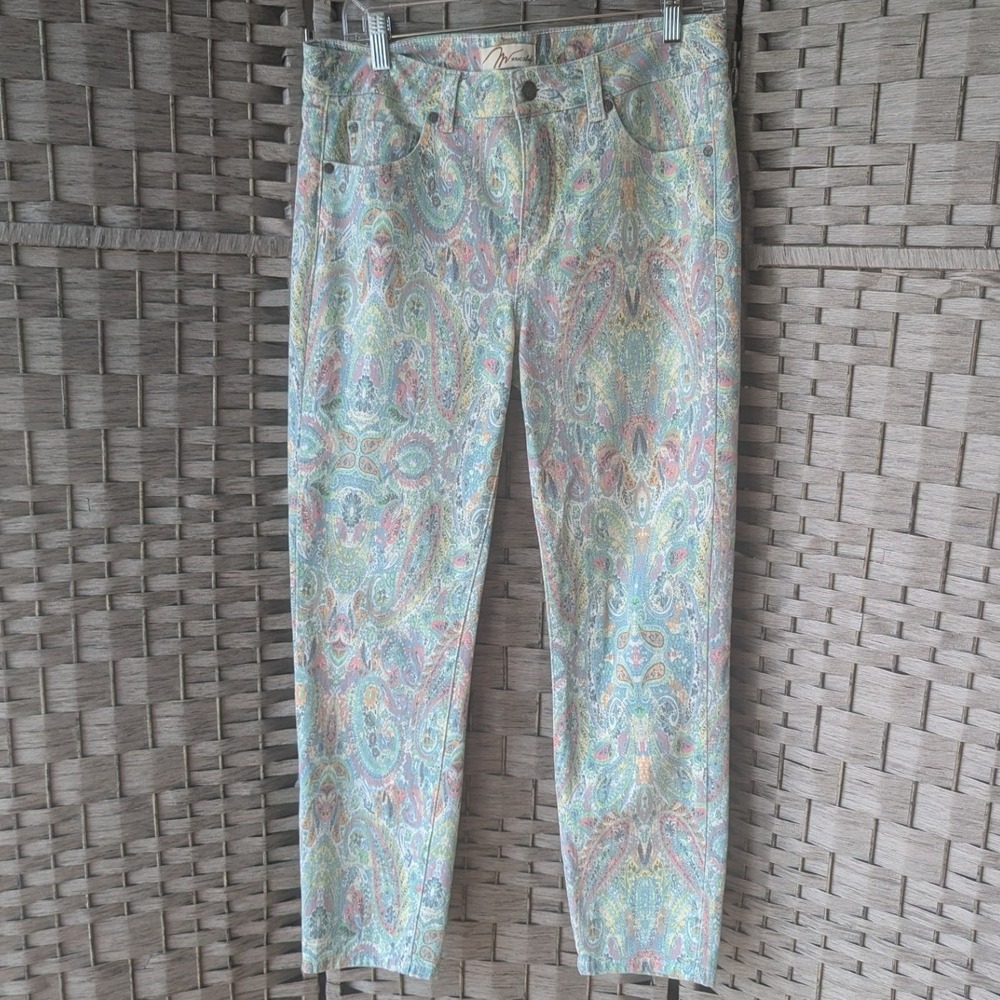 Miraclebody Jeans Pastel Paisley Print Slim Pants Sz 8 Soft Stretch Colorful
